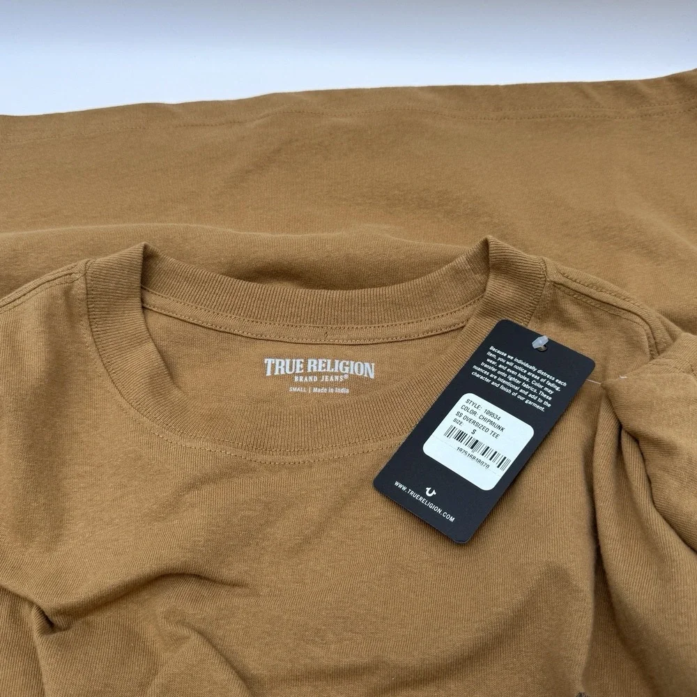 True Religion Mens Small Horseshoe Logo Graphic T-Shirt Mustard Tan Brown NWT
